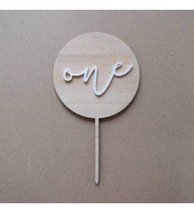 One Ahşap Pasta Süsü - Cake Topper