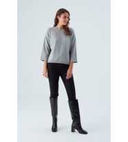 Peraluna NELL PULLOVER Yanları Yırtmaçlı 3/4 Kol İnce Kadın Triko Kazak - Gri Melanj