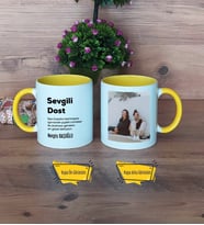 Arkadaşa Hediye Kupa Bardak Sarı Fotoğraflı Sevgili Dost