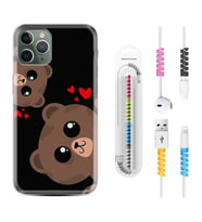 Apple iPhone 11 12 13 14 Pro Max Kılıf Kablo Koruma Spiral Silikon Love Animals 1780