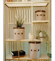 Deri Şeritli Yuvarlak Çok Amaçlı Düzenleyici Organizer Kutu Keçe Sepet (3'lü Set)