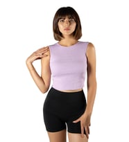 Kadın Lila Fitted/Vücuda Oturan Crop Halter Yaka Fitilli Esnek Örme Bluz Atlet 23K-TRP-CRP06