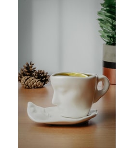 Mithra Life 2 Adet 260 ML Yüz Şekilli Seramik Beyaz Kupa Fincan Takımı MIT1082