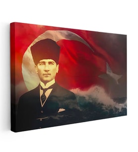 Yatay Kanvas Tablo Atatürk Deniz Ve Bayrak Temalı Atatürk Tablosu Ev Ofis Duvar Dekoru
