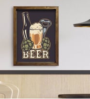 BK Gift Cafe & Bar & Restaurant Konseptli Doğal Masif Ahşap Çerçeveli Tablo 45x65cm-52