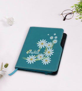 BK Gift Kişiye Özel Papatya Temalı Turkuaz Termo Deri Defter-1
