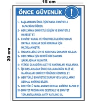 Metal Önce Güvenlik 15 cm x 20 cm Uyarı Levhası Yönlendirme Tabelası