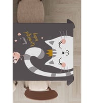 Gri Kedi Desenli Dokuma Leke Tutmaz Masa Örtüsü MSO440