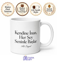 Kişiye Özel Kendine İnan Mesajlı Baskılı Kupa Bardak Motivasyon Hediyesi