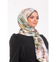 Çiçekli Desen Elegante Seri Şal Eşarp Askısı İle Birlikte 75x200 Mint Krem-75x20