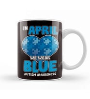 April Puzzle Autism Awareness Ribbon Autistic Heart Support Kupa Bardak Porselen