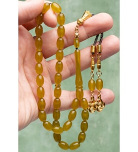 Erkek Hediyelik Toz Kehribar Tespih (Gold)