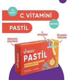 Vitago Pastil Vitamin C, İzlanda Yosunu Ve Zencefil Ekstresi İçeren 16'lı Takviye Edici Gıda