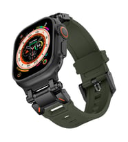 Apple Watch 44/45/46/49mm Titanyum Metal Bağlantı Kitli Silikon Kordon 101 2/3/4 (Siyah-Yeşil)