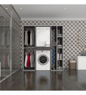 Kenzlife çamaşır-kurutma makinesi dolabı ve giysi dolabı çekmeceli hattab sağ raf gri 187*160*60  banyo (Beyaz)