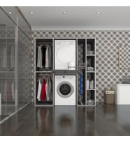 Kenzlife çamaşır-kurutma makinesi dolabı ve giysi dolabı çekmeceli hattab sağ raf gri 187*160*60  banyo (Beyaz)