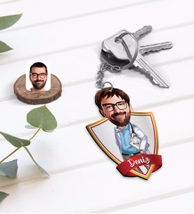 BK Gift Kişiye Özel İsimli Erkek Doktor Karikatürlü Ahşap Anahtarlık-8
