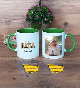 Babaya Doğum Günü Hediyesi Kupa Bardak Yeşil Fotoğraflı Babalar Günü Hediyesi