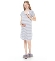 Luvmabelly MYRA9580 Yandan Çıt Çıtlı Hamile Geceliği - Gri Çizgili
