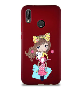 Huawei P20 Lite Soft Premier Kapak Vespagirl Tasarımlı Silikon Kılıf - Mürdüm (Şeffaf)