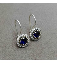 Safir ve Beyaz Zirkon Taşlı Otantik Gümüş Bayan Küpe