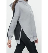 Tarz Oversize Kapüşonlu Düşük Kol Uzun Geniş Kalıp İçi Polarlı Örme Spor Sweatshirt (Antrasit)