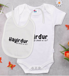 BK Kids Hayirdur Tasarımlı Beyaz Bebek Body Zıbın ve Mama Önlüğü Hediye Seti-1