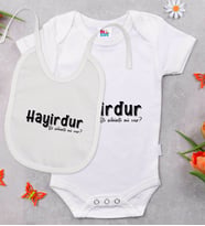 BK Kids Hayirdur Tasarımlı Beyaz Bebek Body Zıbın ve Mama Önlüğü Hediye Seti-1