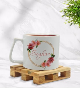 BK Gift Kişiye Özel Çiçek Tasarımlı Middle Beyaz Kupa Bardak Model 18