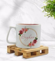 BK Gift Kişiye Özel Çiçek Tasarımlı Middle Beyaz Kupa Bardak Model 18