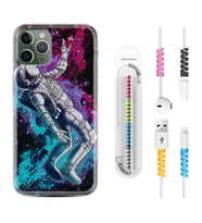 Apple iPhone 11 12 13 14 Pro Max Kılıf Kablo Koruma Spiral Silikon Astronot Signs 1753