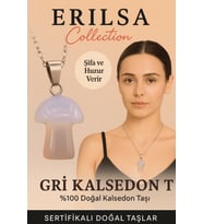 Sertifikalı Mantar Model Gri Kalsedon Taşı Kolye Huzur ve Denge Veren Doğal Kolye (Çok Renkli)