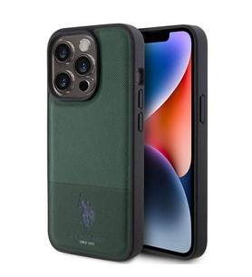Apple iPhone 15 Pro Uyumlu Kılıf U.S. Polo Assn. Orjinal Lisanslı Suni Deri Arka Yüzey Baskı Logolu Örgü Desenli Kapak (Açık Yeşil)