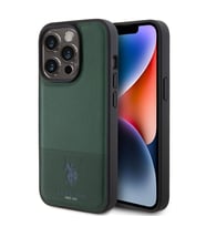 Apple iPhone 15 Pro Uyumlu Kılıf U.S. Polo Assn. Orjinal Lisanslı Suni Deri Arka Yüzey Baskı Logolu Örgü Desenli Kapak (Açık Yeşil)