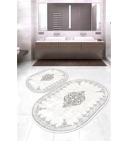 Dijital Baskılı Kaymaz Taban Yıkanabilir Oval 2'li Klozet Takımı Banyo Paspası NOKZ-SD-1125 (Krem)