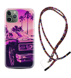 Apple iPhone 11 12 13 14 Pro Max Kılıf Boyun Asklı Rasta Silikon Mor Araba 1711