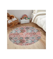 Eliana Home Baskılı, Yıkanabilir Kaymaz Taban Yuvarlak Halı LNA7159 120x120 cm (Pembe)