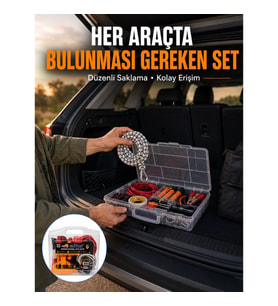 Mey İthalat® 27 Parça Oto Güvenlik ve Bakım Seti Şeffaf Taşıma Kutulu Araç Ekipman Çantasız