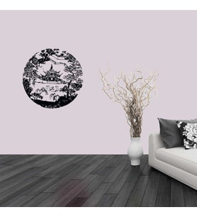 Japon Minka Evi Silüeti Dekoratif Duvar Sticker, Çıkartma, Etiket Pembe