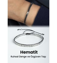 Hematit Doğal Taş Gümüş Çavuş Kesim 4x2mm Makrome Bileklik