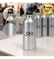 Logonuza Özel 5 Adet Kancalı Spor Su Matarası 600 ml Alüminyum Kurumsal Matara