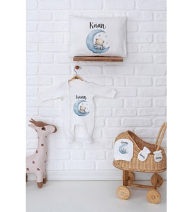 Pia Baby Premium %100 Pamuk İsme Özel Yenidoğan Erkek Bebek Tulumlu Hediye Seti 5071-07 (Ekru)