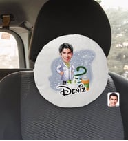 BK Gift Kişiye Özel İsimli Erkek Eczacı Karikatürlü Yuvarlak Araç Koltuk Yastığı-2