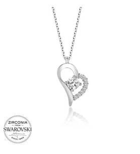 Swarovski Taşlı Gümüş Kalp Tektaş Bayan Kolye