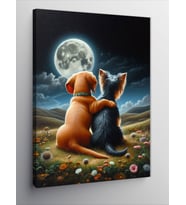 Kanvas Tablo Dolunay Ve Sevimli Köpekler