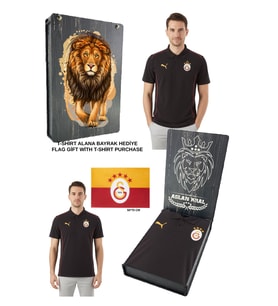 Galatasaray Lisanslı Polo Yaka Siyah 5 YILDIZ Antrenman T-Shirt BAYRAK ve UV KUTU HEDİYE (Siyah - Beyaz)