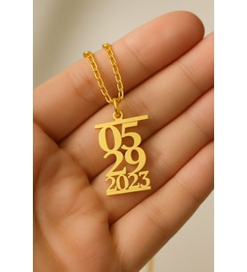 Kişiye Özel 925 Ayar Gümüş Zarif Tarih Kolye (Gold)