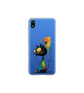 Redmi 7A ile Uyumlu Splash Kedi Tasarımlı Şeffaf Silikon Kılıf