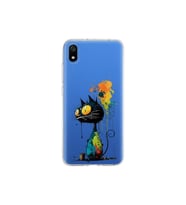 Redmi 7A ile Uyumlu Splash Kedi Tasarımlı Şeffaf Silikon Kılıf