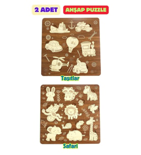 Çocuk Puzzle (Yapboz) Birinci Sınıf Ahşap 2 Parça Eğitici Öğretici Eğlenceli Set